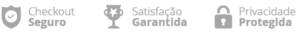 Ícones de checkout seguro, satisfação garantida e privacidade protegida para o curso de forro de gesso lucrativo"